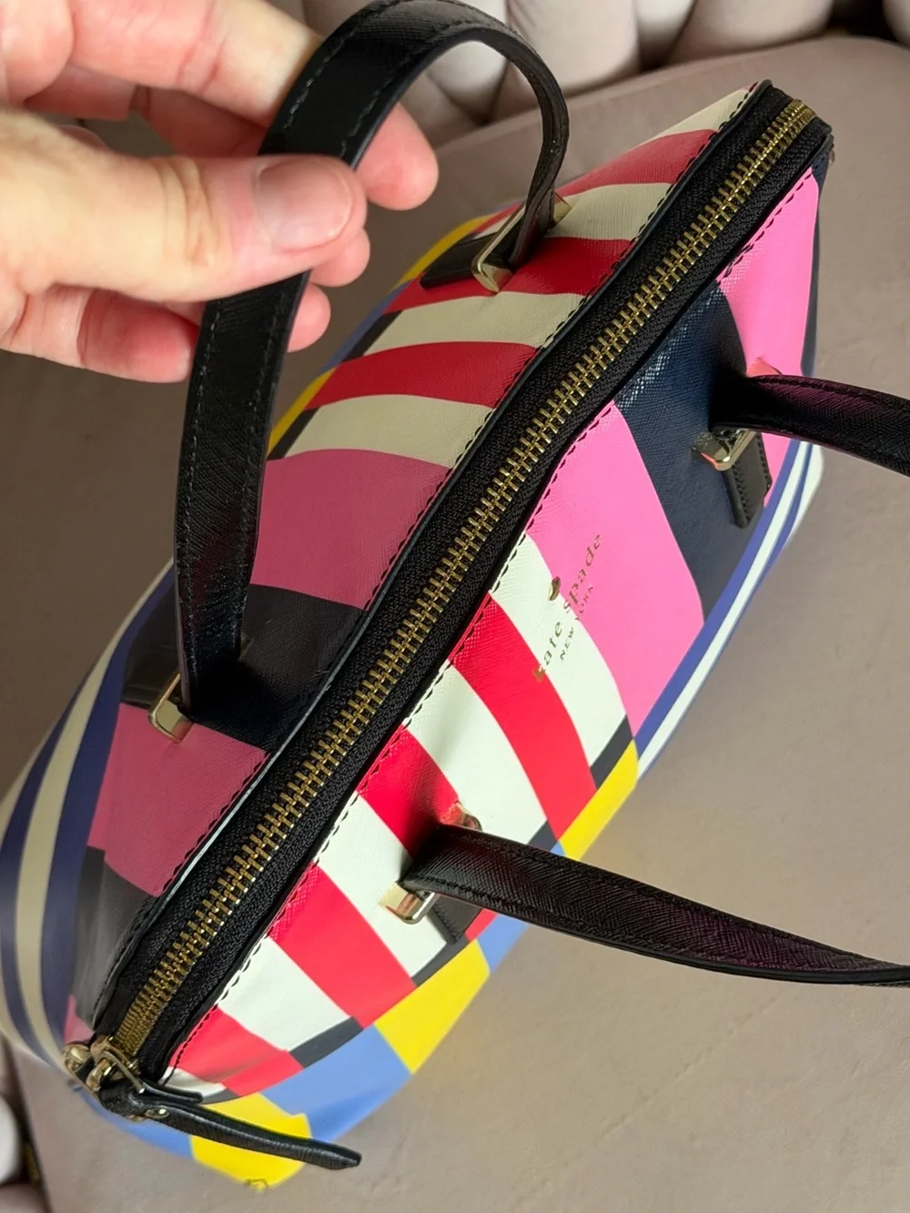 Kate Spade Cedar Street Harmony Multi Stripe Satchel PXRU6196 Leather ♠️